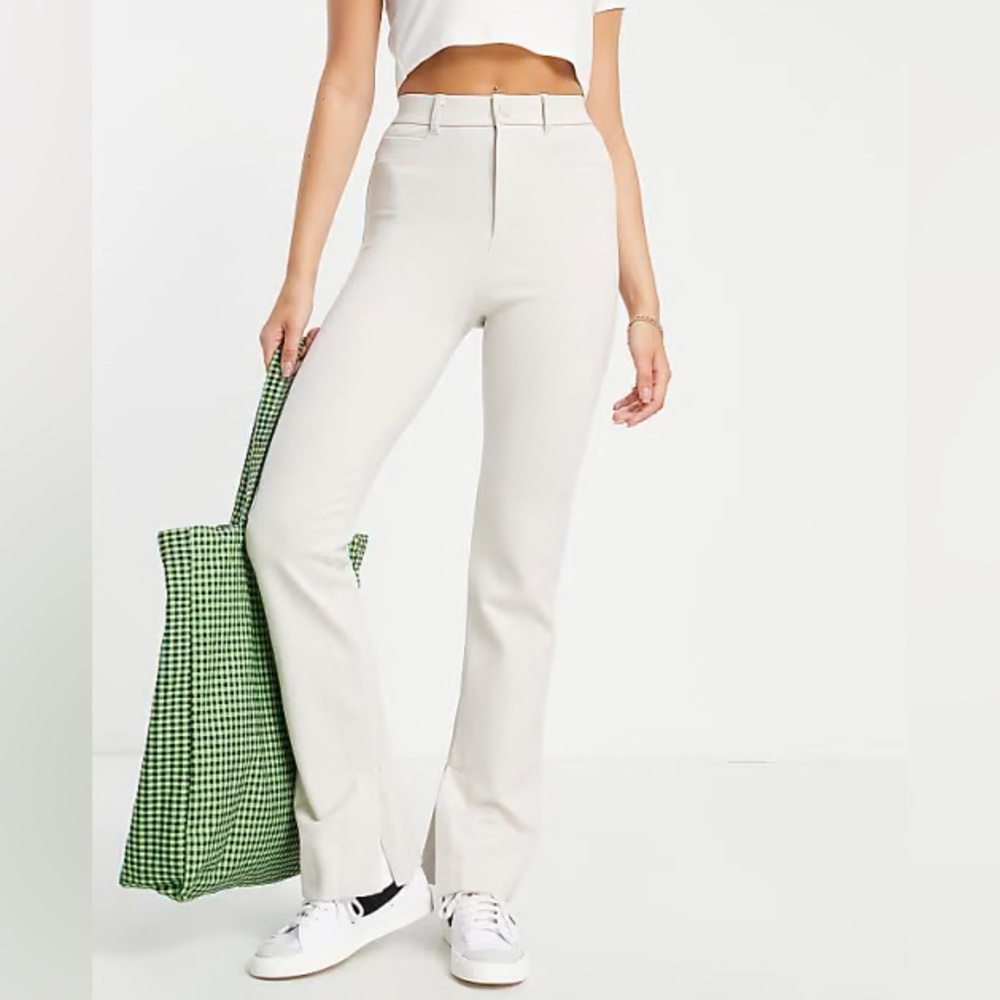 Stradivarius Flare Pants with Split Detail in Ecru